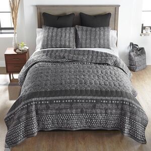 NEW! Beautiful Boho Nomad Geometric Print Dark Gray TWIN Quilt Set with Tote Bag